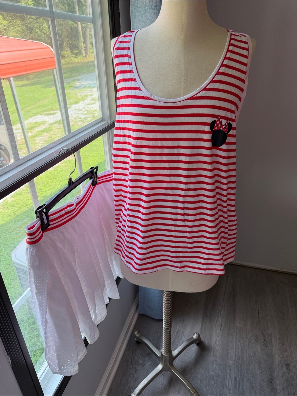 Red and White Striped  Disney Minnie Mouse Tank Top with matching Avis skort XL